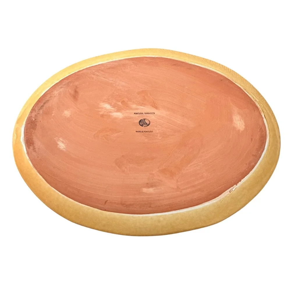 Portugal Terracotta Oval Serving Platter Mustard Yellow Embossed Floral 16 Inch